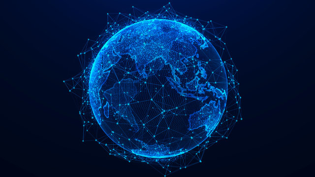 A blue connected globe